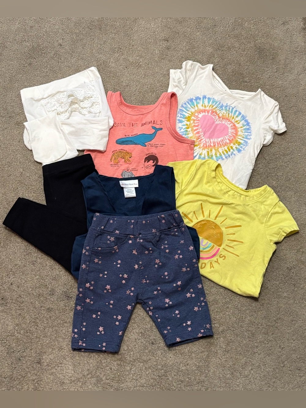 Girls Mixed Tops & Bottoms Bundle — Pink, Yellow, Navy, White